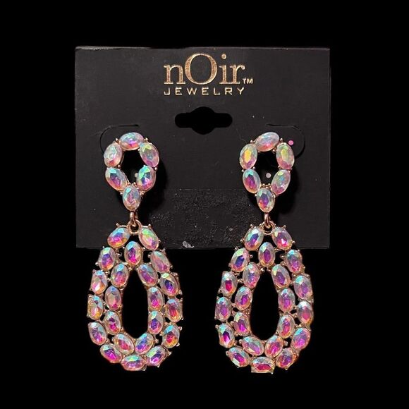 Noir Rhinestone Large Dangle Statement Earrings NWT - Picture 1 of 3